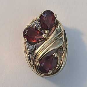Vintage Richard Klein 10K Yellow Gold Garnet & Diamond Oval Slide Charm